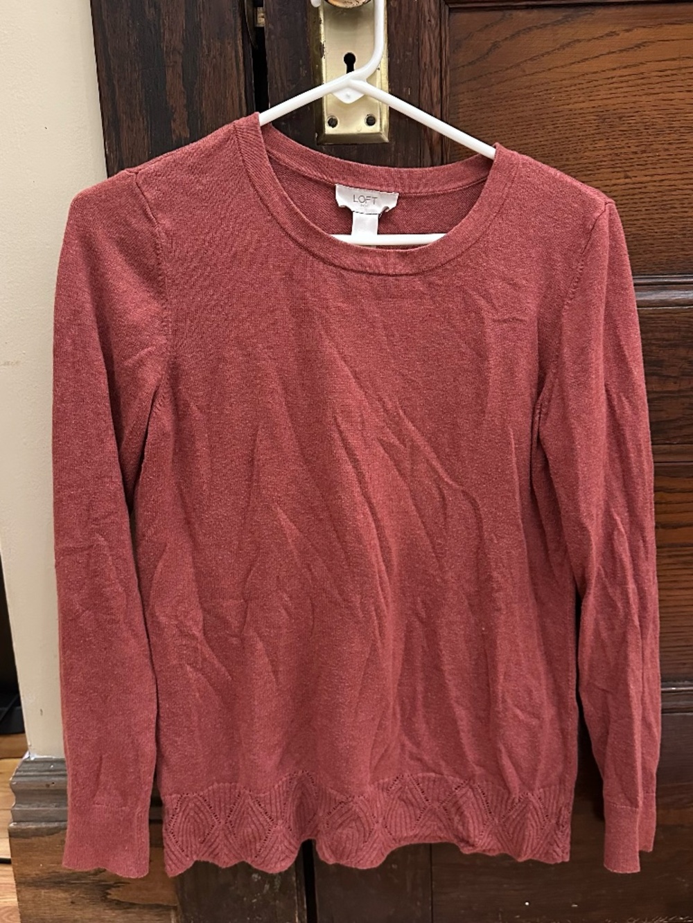 LOFT Rust Red Crewneck Long-Sleeve Knit Top